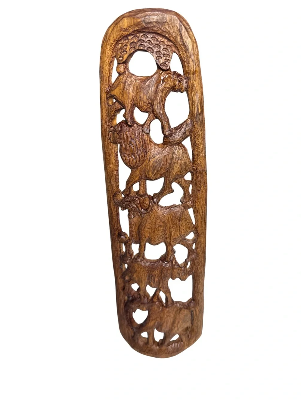 Hand-Carved Wooden African Big Five Wildlife Relief Wall Panel